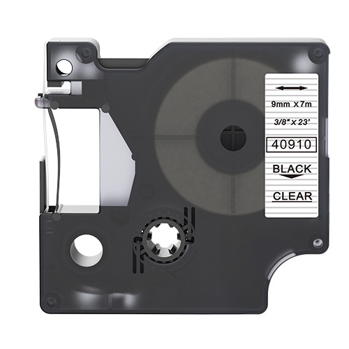 Ruban adhésif compatible Dymo 40910, noir sur transparent, 9 mm