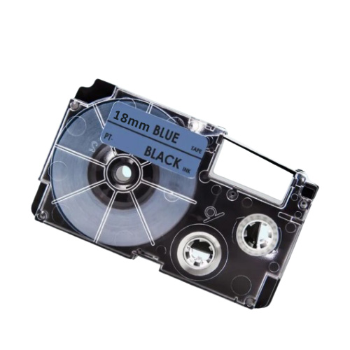 Ruban d'étiquettes compatible Casio XR-18BU, noir sur bleu, 18 mm