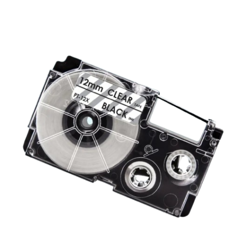 Ruban d'étiquettes noir sur transparent 12 mm compatible Casio XR-12X